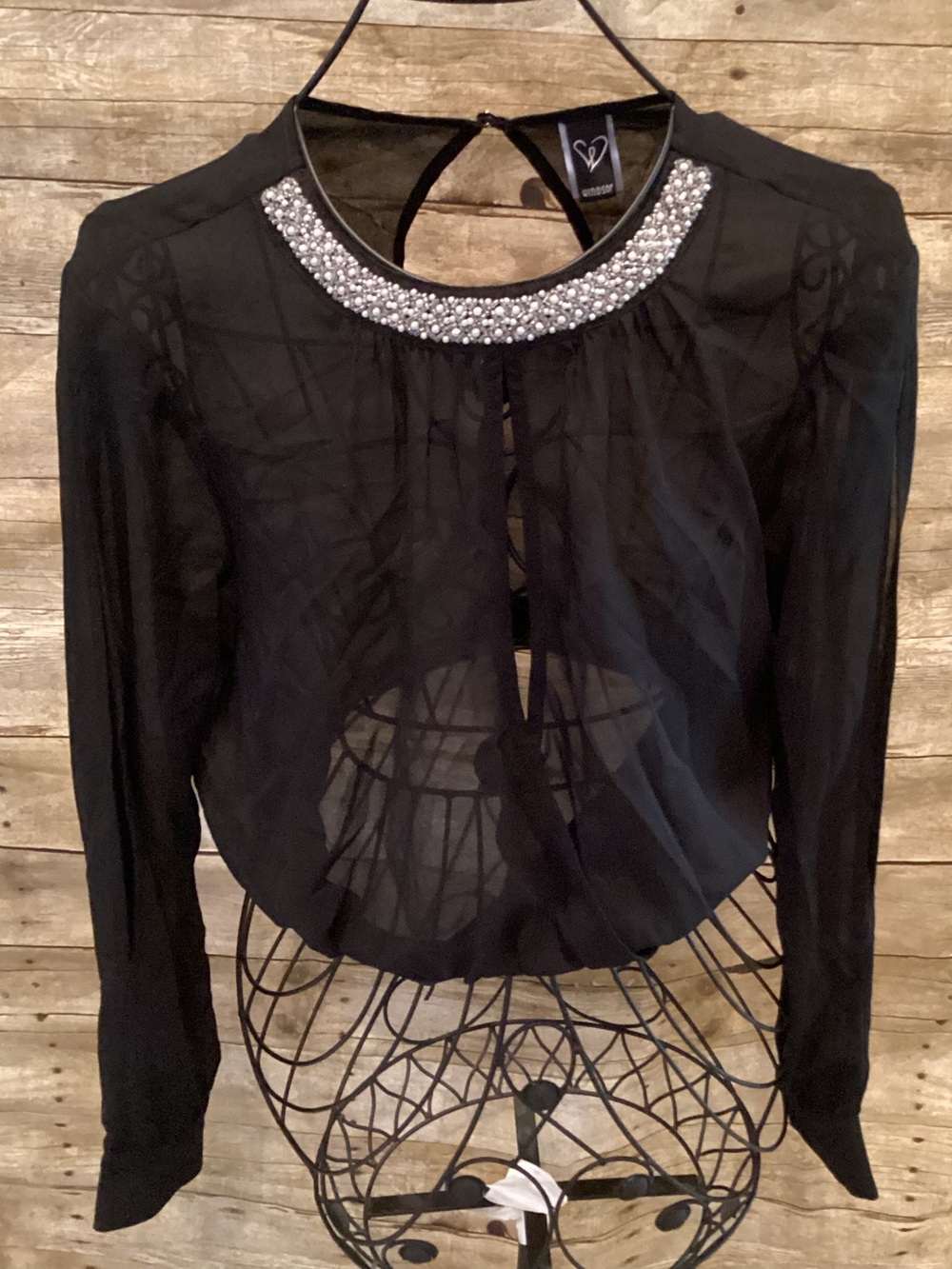 Windsor Black Sheer Blouse with Beaded Collar